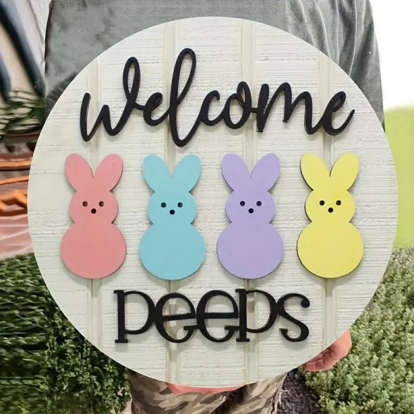 1 st Påsk Välkommen Peeps Skylt, Glad Påsk Kanin Kanin Dörrskylt, Vår Dörrhängare