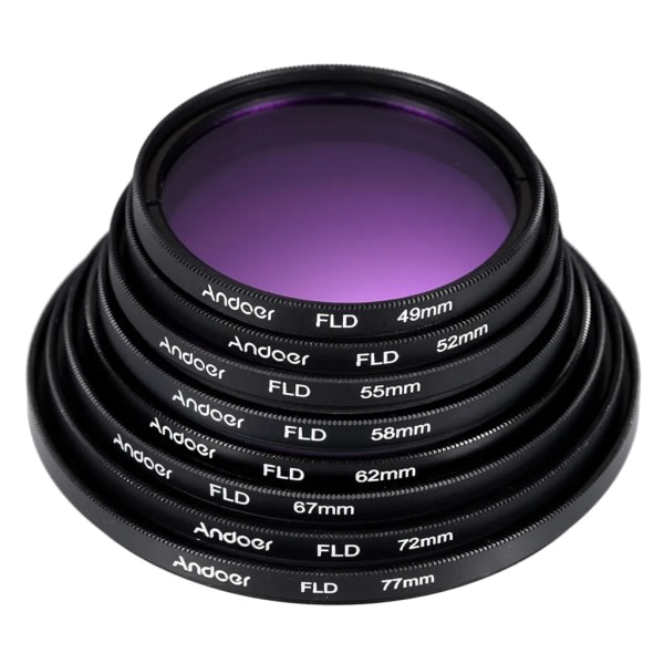 Andoer 55 mm filtersett (UV + CPL + FLD) + Nylon bæreveske + hette + deksel + linsedeksel + linsevaskeklut