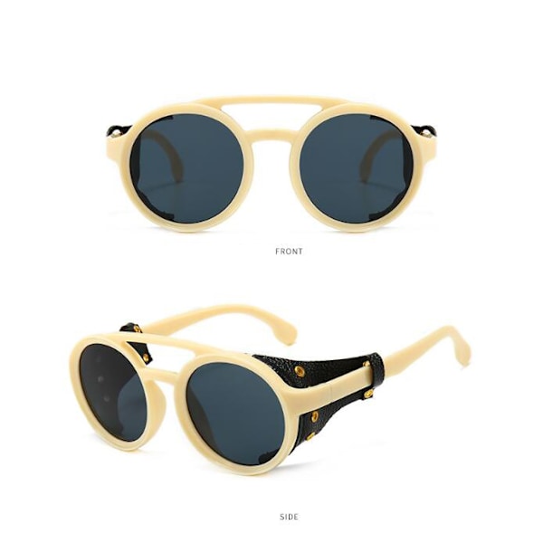 Retro Rund Steampunk Solglasögon Kvinnor Män beige