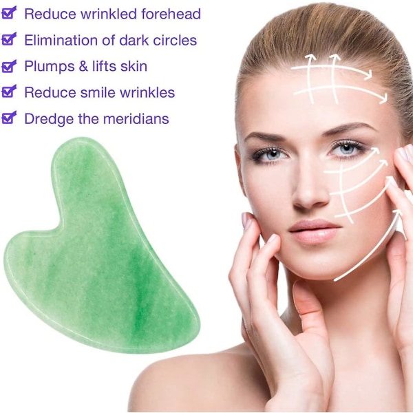 Gua Sha-sten, Gua Sha-værktøj til ansigt, Gua Sha-skrabning, naturlig jade, ansigts-, hals- og kropsakupressur, skrabemassage, nul null none