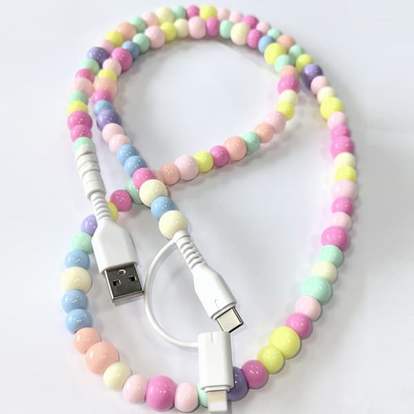 Laddkablar med pärlor för Multi Charger Kabel Usb C 2 i 1 Fas White Pearl