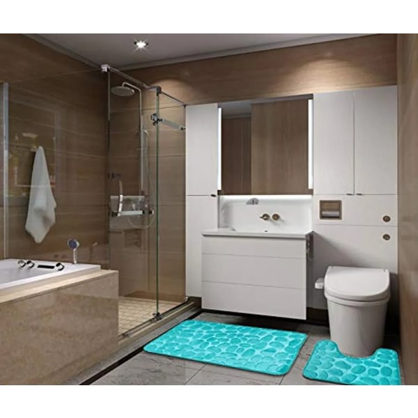 Badematte sett med 2 stk Sklisikkert vaskbart bademattesett, badematte og toalettmatte, 80 x 50 cm, lysegrønn