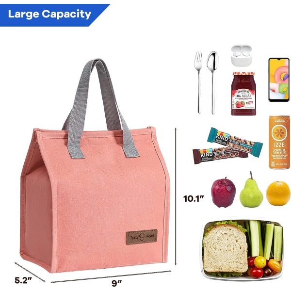 Matposer for kvinner, menn, gjenbrukbar isolert lekkasjesikker tøypose for matbokser, kjølebager for barn, jenter, gutter, voksne (rosa)
