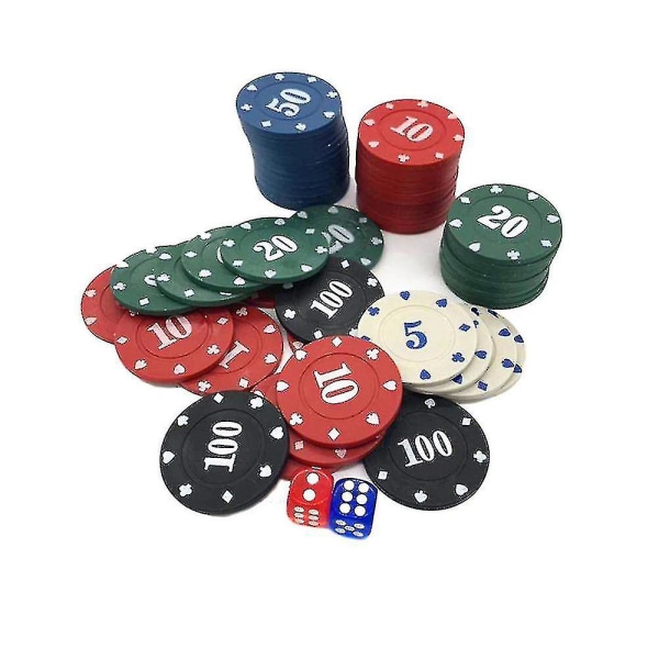 100 stk runde plastbrikker Casino Poker Kortspill Baccarat telletilbehør Terning Underholdning Chip 5/10/20/50/100