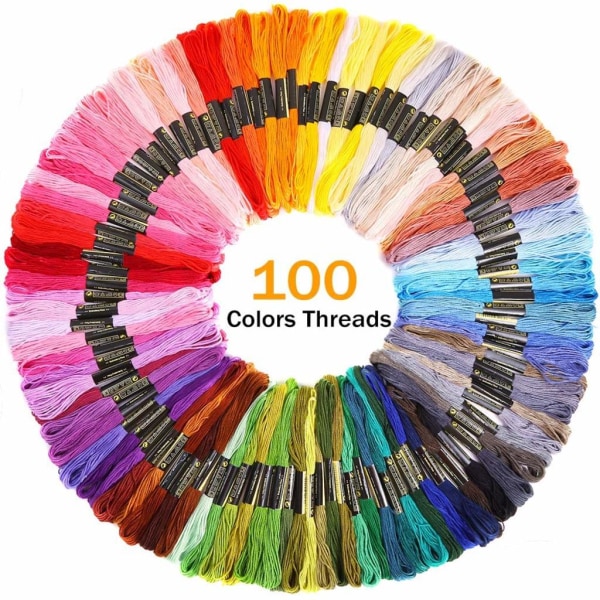 154 stykker broderisett, 100 fargede tråder, 5 stykker bambusbroderibøyler, korsstingverktøy