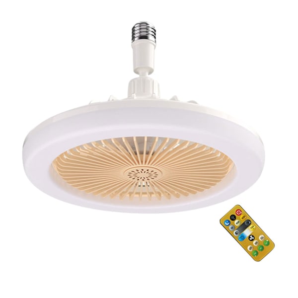 Ny 30W loftsventilator med lyspære E27 konverterbase med fjernbetjening til soveværelse stue stille 3 hastigheder 3 farver dæmpbar Yellow