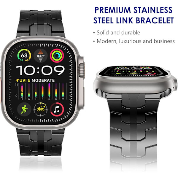 Apple Watch Ultra Miesten Ranneke 49mm 45mm 44mm 42mm Miesten Sarja Metalli Ranneke iWatchille Ruostumattomasta Teräksestä Musta Black 42/44/45/49mm