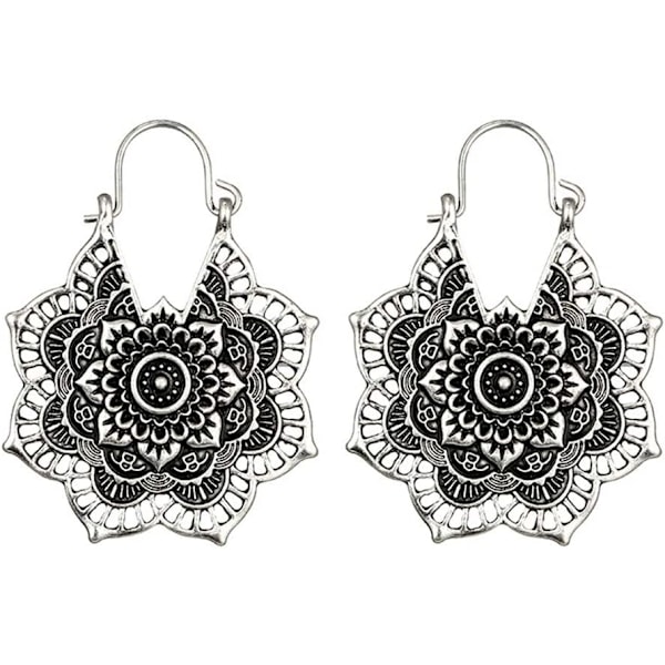 Kvinners Boho Lotus Øredobber Smykker, Sølv Hoop Øredobber, Etniske Dråpe Øredobber Emalje Vintage Øredobber for Morsdag, Bursdag