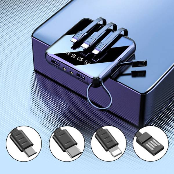 Powerbank med 10 000 mAh Dual 2x USB LCD-skjerm Ekstern batteri Hurtigladefunksjon Lader, Blå, for iPhone/Huawei/Xiaomi/Samsung