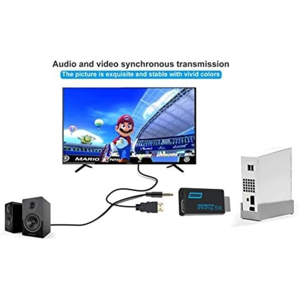Zeato Wii til HDMI Konverter, Wii til HDMI Adapter, Wii til HDMI 1080P 720P Forbindelsesudgang Video - Understøtter Alle Wii Visningstilstande - Sort Black