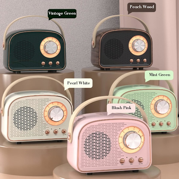 Retro Bluetooth-kaiutin, söpö mini-kaiutin, kannettava langaton kaiutin TWS:llä kotiin, ulkoiluun, matkalle, kirjahyllylle, vintage-sisustus