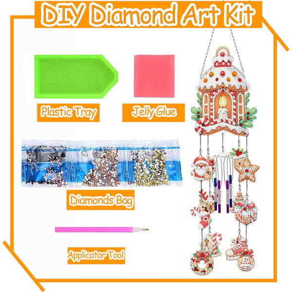 Juldiamantmålning vindklockor kit, dubbelsidig 5D kristall DIY diamantkonst solfångare hängande prydnad dekor för hem och trädgård (PFL509-9) PFL509-9