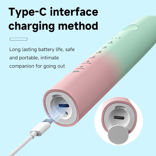 Vattentät Portabel Sonisk Elektrisk Tandborste med 4 Borsthuvuden och 18 Lägen (Gradient Grön) Gradient Green