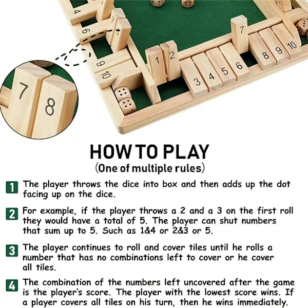Shut The Box Terningbræt Spil til 4 Spillere - Perfekt til Familiemøder og Fester