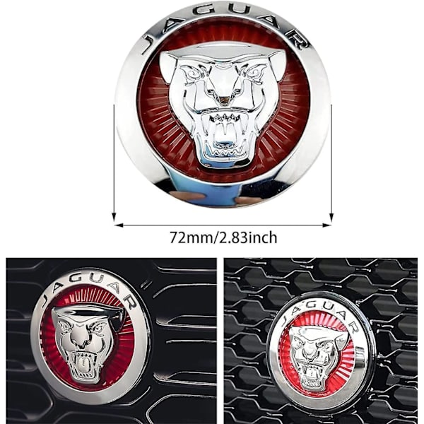 2,83 tommers frontgrill-emblem passer til Jaguar Xf merke-dekal for Xf dekal-emblem (rød)