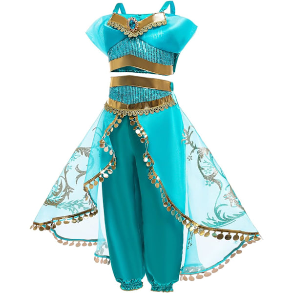 Flickperuk, Aladdin prinsessdräkt, jul födelsedagsfest, Halloween karneval, cosplay, barnkläder 100cm