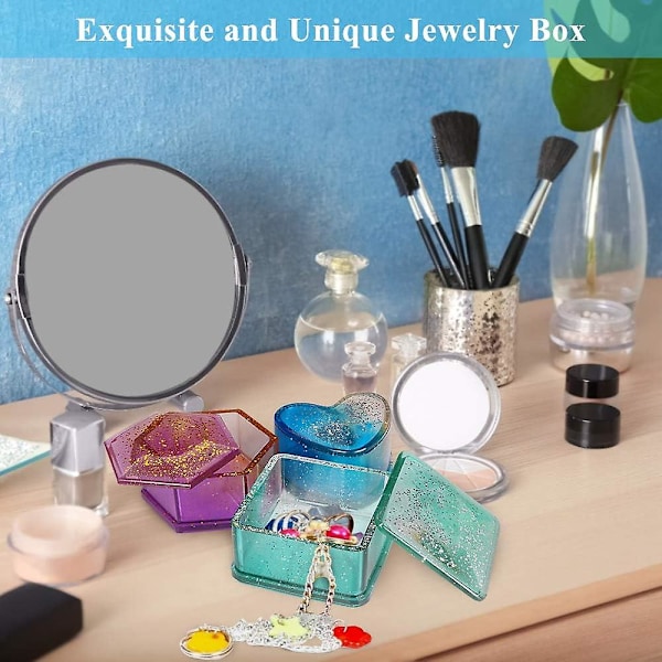 Boks Harpiksforme, Smykkeboksforme med Hexagon Epoxy Harpiksforme Hjerteform