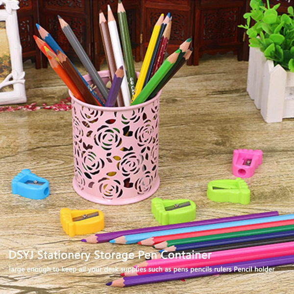 Hul Rose Blomstermønster Cylinder Pen Potteholder Container Organizer Pink， Penneholder