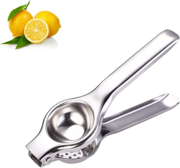 Manuel citronpresse i rustfrit stål, citronpresser med lime og citruspresser, med silikonehåndtag (sort)