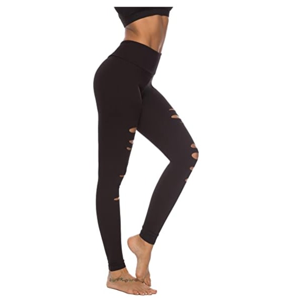 Naisten korkeavyötäröiset joogahousut: Revityt leggingsit - musta, L musta