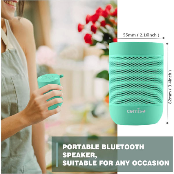 Bluetooth-høyttaler med IP65 vanntett, 5.3 Bluetooth, TWS-paring, støtter TF-kort, bærbar trådløs høyttaler for iPhone Samsung og mer - Grønn Green