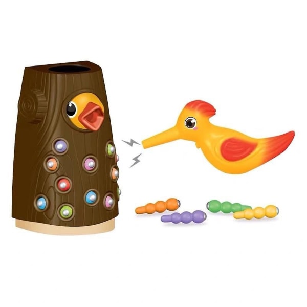 Magnetisk fuglelegetøj: tidlig uddannelse, småbørnstræstammeormspil, kreativt fodringsspil, engagerende brunt legetøj