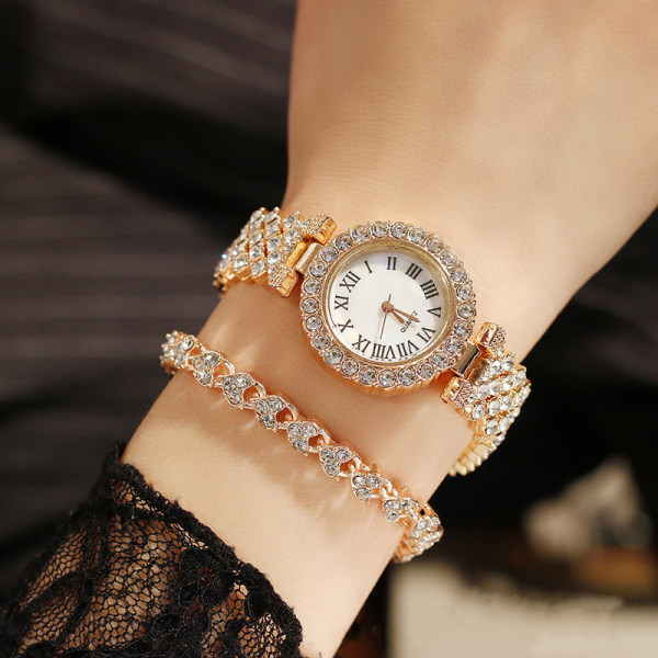 Luksusur til kvinder Stålarmbånd kærlighedsbælte Rhinestone Quartz Watch Mode (roset guld)