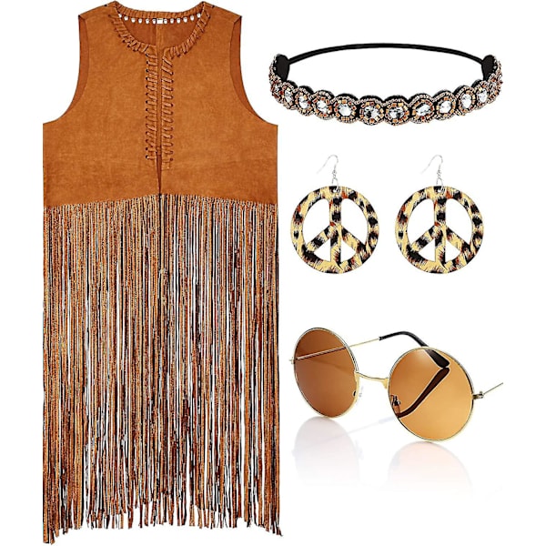 Piece Women Hippie Costume Set Fringe Vest Faux Seude Tassels Vest Small