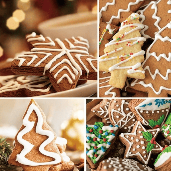4 st Julkakformar, Set, Snögubbe Snöflinga Julgran Jultomte Mönster Bakformar