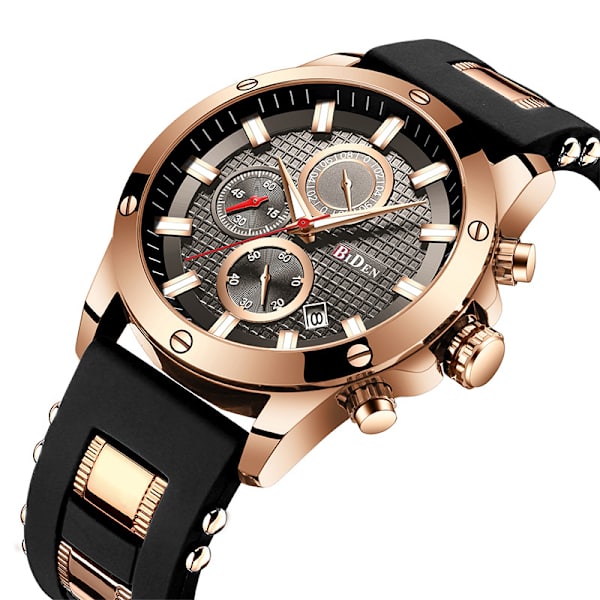 Herreure Chronograph Vandtætte Ure til Mænd Analog Designer Armbåndsure Quartz Lysende Dato Gummi Herreur