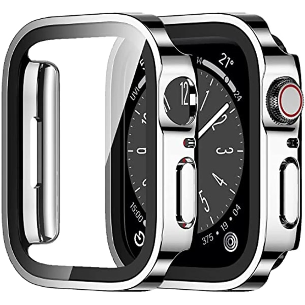 Waterproof case for Apple Watch 7 8 9 45mm 41mm screen protector Glass+ cover Bumper Tempered iWatch 5 SE 6 44mm 40mm Accessories Silver