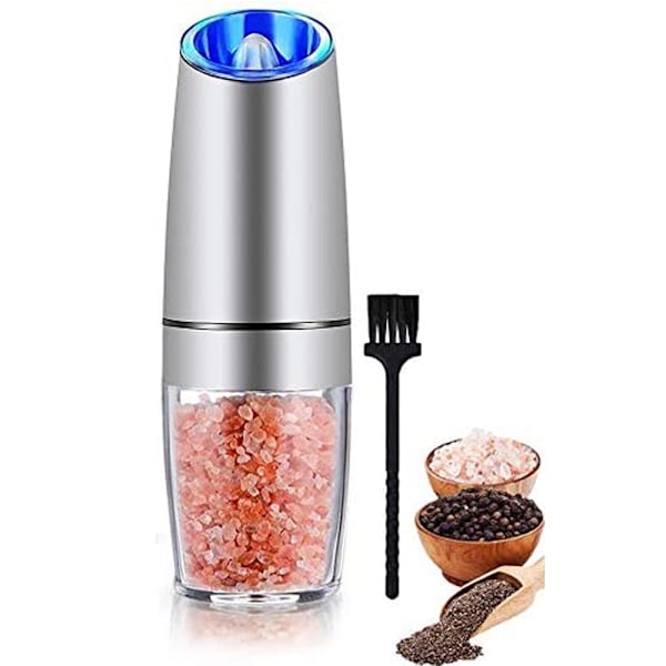 Electric Grinder with Gravity, Automatic Pepper and Salt Grinder with Blue LED Light, Electric Pepper Grinder with Adjustable Coarseness,