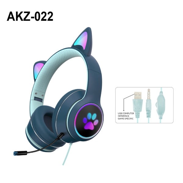 (grön)cat Ear Bluetooth,rgb Wireless Bluetooth 3.5 Cat Ear-hörlurar