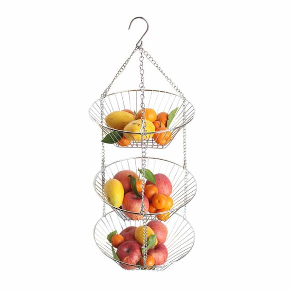 Rustfrit frugtkurv i rustfrit stål med 3 lag, kreativ frugtskål, afløbskurv, husholdningsfrugtkurv, opbevaringskurv 40