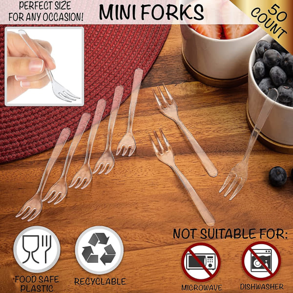 Althee Tasting Mini gafflar - 500 karats klara plastgafflar för fruktefterrätter och frysfester (50 karats minigafflar)