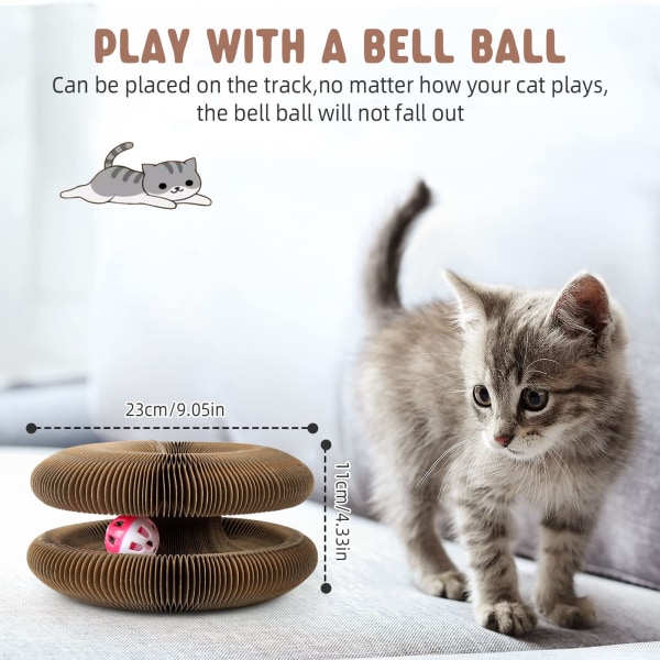 Kissanlelu, Taitettava Pyöreä Magic Organ -kissan raapimislauta, 2-in-1-raapimismatto, kissan pahvi kellolla (harmaa)