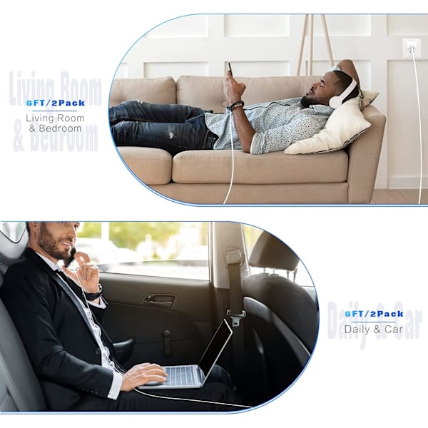 iPhone Laddare Lightning Kabel, 2-pack Apple MFi Certifierad USB iPhone Snabbladdningskabel
