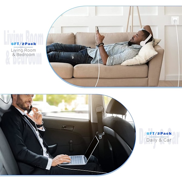 iPhone-lader Lightning-kabel, 2-pakning Apple MFi-sertifisert USB iPhone rask ladeledning