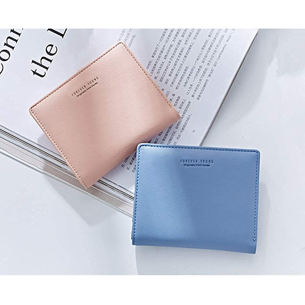 Dam plånböcker liten bifold läder ficka plånbok damer mini kort plånbok (blå)
