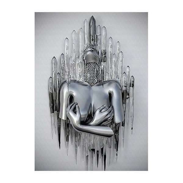 Set med 3 konstnärliga moderna affischer, 3D-metallfigur statykonst med