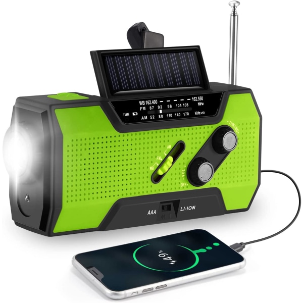 Solcelledrevet radio, bærbar håndsvingradio med AM/FM