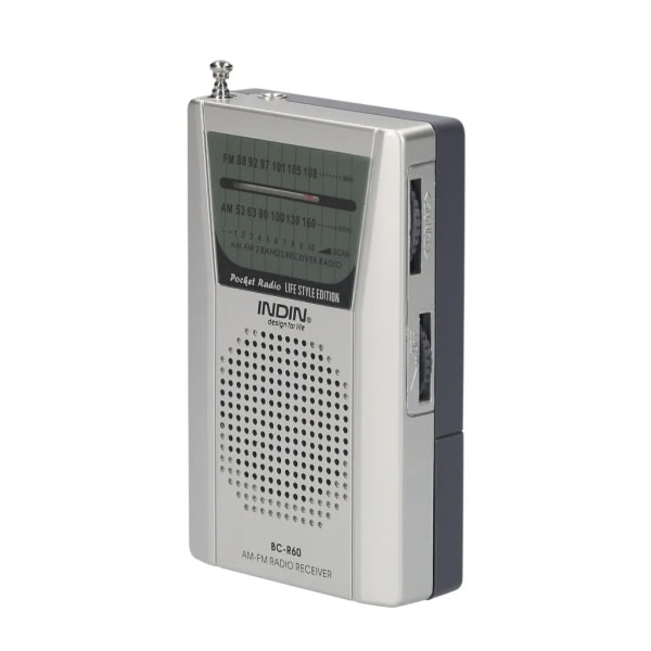 INDIN BC-R60 Pocket Radio Batteridrevet FM/AM, liten radio med innebygde stereohøyttalere, bærbar radio for fotturer, jogging og camping