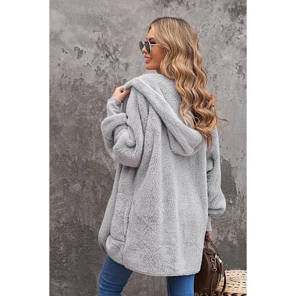 Dam Hoodiejacka, Oversize-kappa, Vinterplyschjacka, Cardigan light grey L