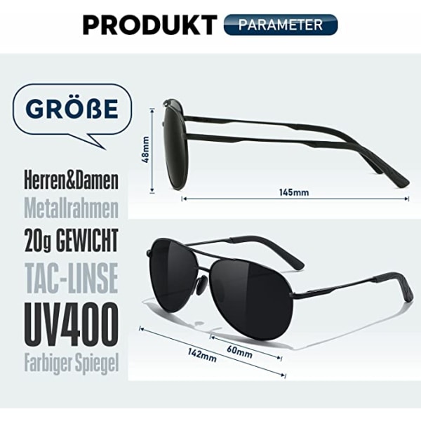 Solbriller, -Herre-Dame-Pilot-Polariserede Pilotbriller