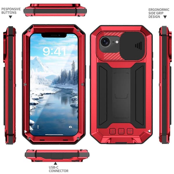 Skyvbart Kamera IP54 Liv Vanntett Holder Mobilskall Rød Red For iPhone 16e