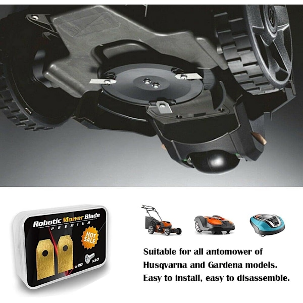 Robotgressklipper, 30 universelle reserveblader reservekniv egnet for alle Husqvarna Automower, Gardena, Yardforce robotgressklippere