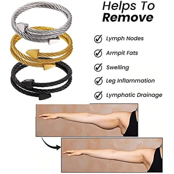 2 st Crainoc Titanium armband, lymfdränage magnetiska armband, magnetfältterapi armband för män kvinnor Silver guld