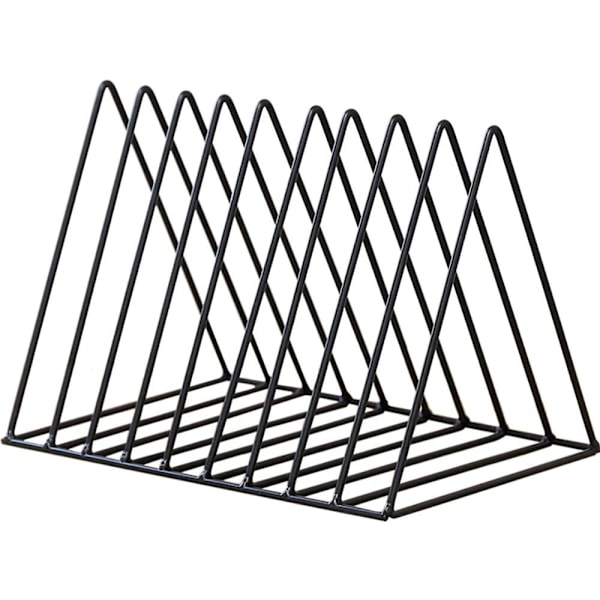 Trekantet bordopbevaringsstativ, 9 rum metalpladeholderstativ, fritstående vinylstativ, dokumentstativ, multifunktionel arrangørreol black