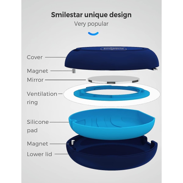 Holderveske med ventilasjonshull, slankt justeringshus med speil, kompatibel med Invisalign, munnbeskyttelsesveske (farge: blå)