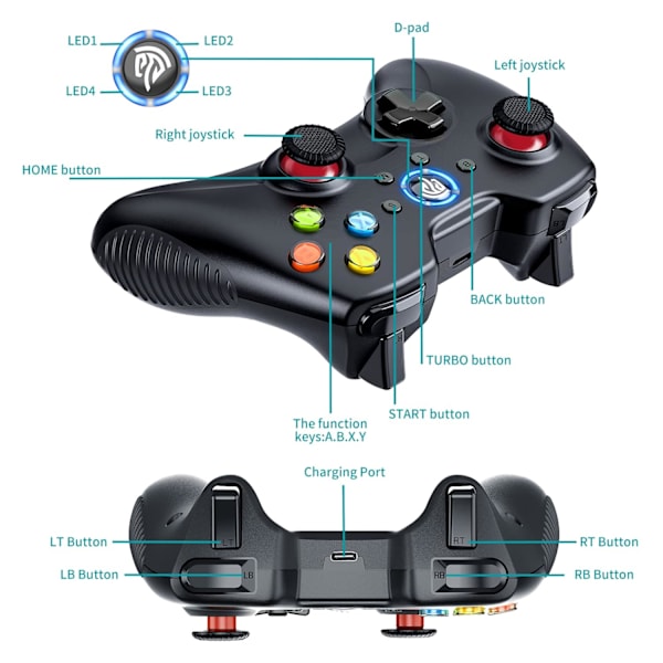 Langaton Pelikontroller Windows 7 8 10 11 PC/PS3/Android/Switch Deck, Dual-Vibrate Pelikontroller Ohjain Tietokonepelille (musta) black